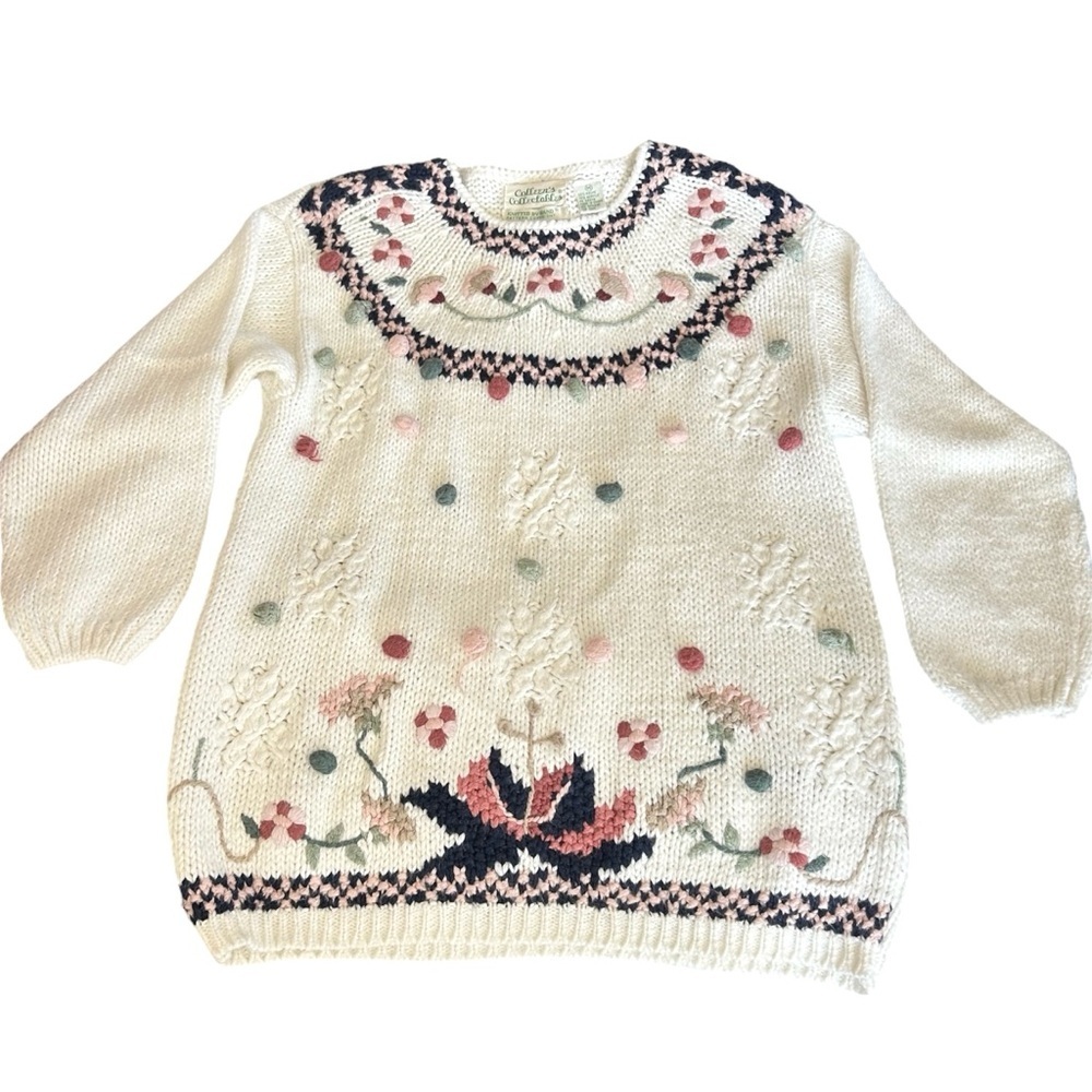 Colleens Collectibles Floral Embroidered Sweater M Cottagecore